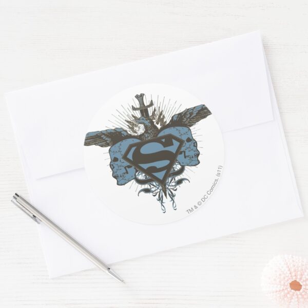 Superman_Stylized___Skulls_-_Blue_Logo_Classic_Round_Sticker_3 Superman Stylized Skulls Blue Logo Classic Round Sticker