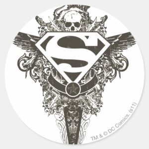 Superman Stylized Star And Skull White Logo Classic Round Sticker