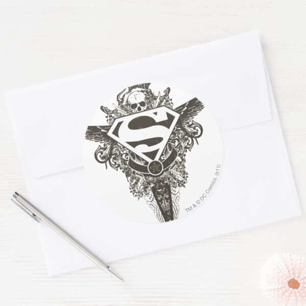Superman_Stylized___Star_and_Skull_White_Logo_Classic_Round_Sticker_3 Superman Stylized Star And Skull White Logo Classic Round Sticker