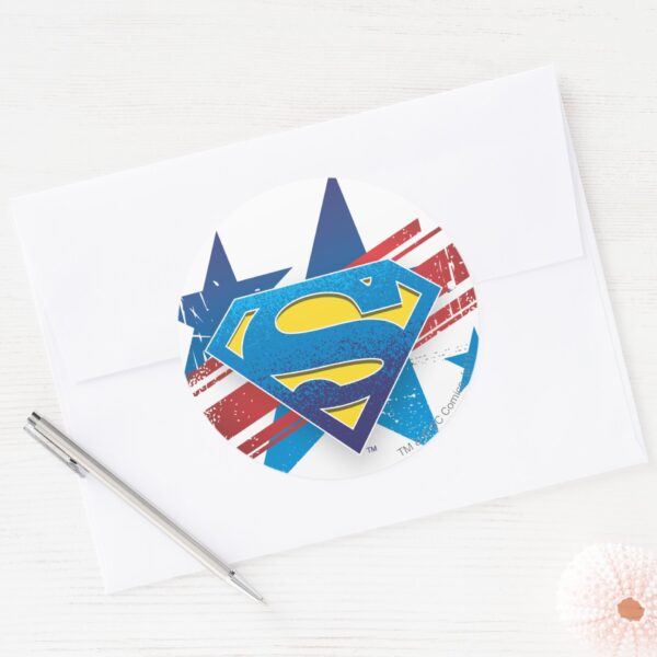 Superman_Stylized___Stars_and_Stripes_Logo_Classic_Round_Sticker_3 Superman Stylized Stars And Stripes Logo Classic Round Sticker