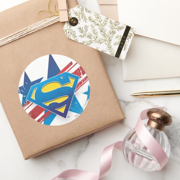 Superman_Stylized___Stars_and_Stripes_Logo_Classic_Round_Sticker_5 Superman Stylized Stars And Stripes Logo Classic Round Sticker