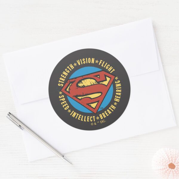 Superman_Stylized___Strength_Vision_Flight_Logo_Classic_Round_Sticker_3 Superman Stylized Strength Vision Flight Logo Classic Round Sticker