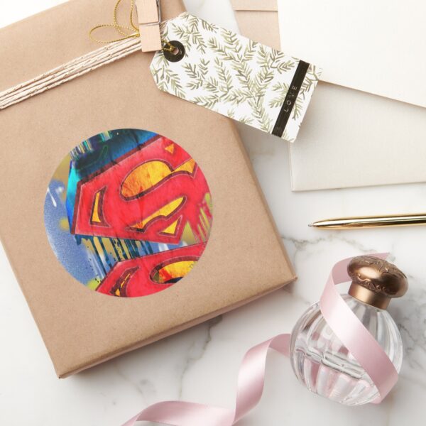 Superman_Stylized___Urban_Spraypaint_Logo_Classic_Round_Sticker_5 Superman Stylized Urban Spraypaint Logo Classic Round Sticker