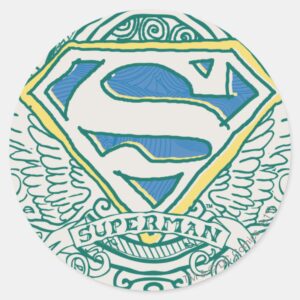 Superman Stylized Wings And Name Logo Classic Round Sticker