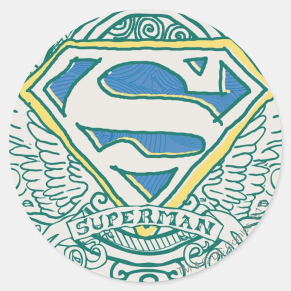 Superman_Stylized___Wings_and_Name_Logo_Classic_Round_Sticker_1 Superman Stylized Wings And Name Logo Classic Round Sticker