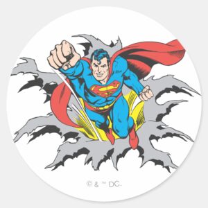 Superman Tears Thru Classic Round Sticker