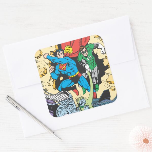 Superman_&_Green_Lantern_Fight_Brainiac_Square_Sticker_3 Superman Green Lantern Fight Brainiac Square Sticker