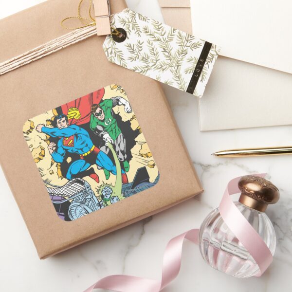 Superman_&_Green_Lantern_Fight_Brainiac_Square_Sticker_5 Superman Green Lantern Fight Brainiac Square Sticker