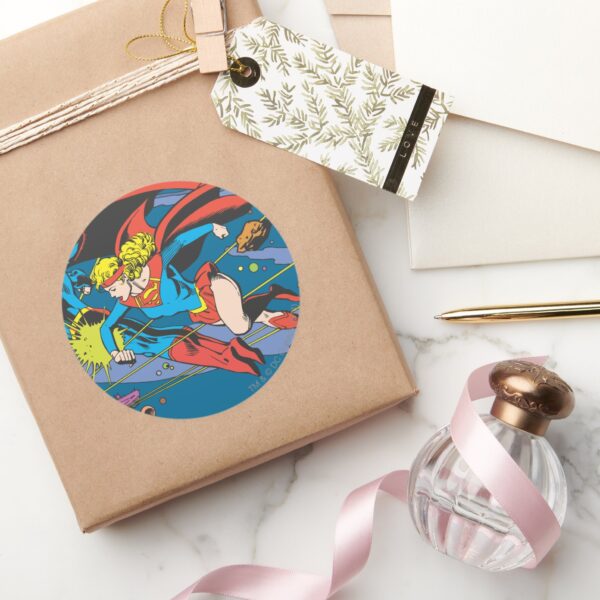 Superman_&_Supergirl_Flying_Classic_Round_Sticker_5 Superman Supergirl Flying Classic Round Sticker