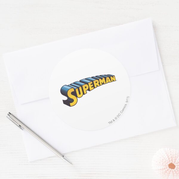 Superman___Classic_Name_Logo_Classic_Round_Sticker_3 Superman Classic Name Logo Classic Round Sticker