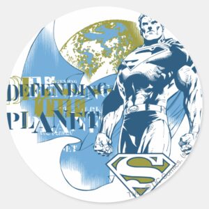 Superman___Defending_the_Planet_Classic_Round_Sticker_1 Superman Defending The Planet Classic Round Sticker