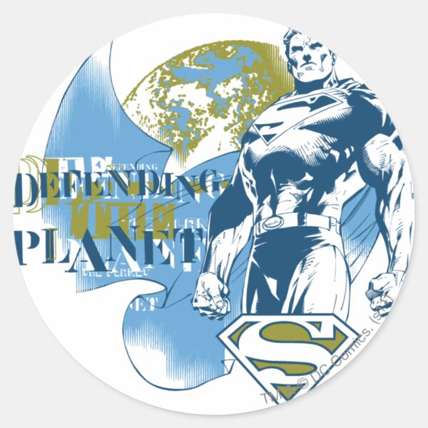Superman___Defending_the_Planet_Classic_Round_Sticker_1 Superman Defending The Planet Classic Round Sticker