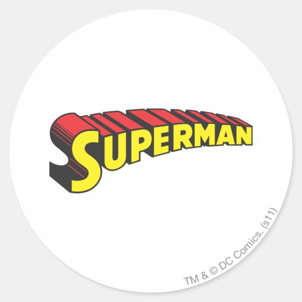 Superman___Yellow_Red_Letters_Logo_Classic_Round_Sticker_1 Superman Yellow Red Letters Logo Classic Round Sticker
