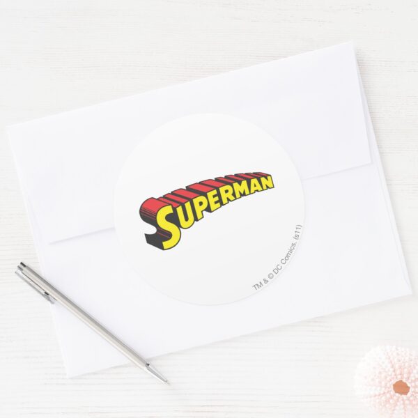 Superman___Yellow_Red_Letters_Logo_Classic_Round_Sticker_3 Superman Yellow Red Letters Logo Classic Round Sticker