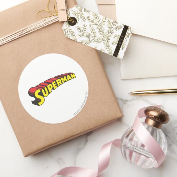 Superman___Yellow_Red_Letters_Logo_Classic_Round_Sticker_5 Superman Yellow Red Letters Logo Classic Round Sticker