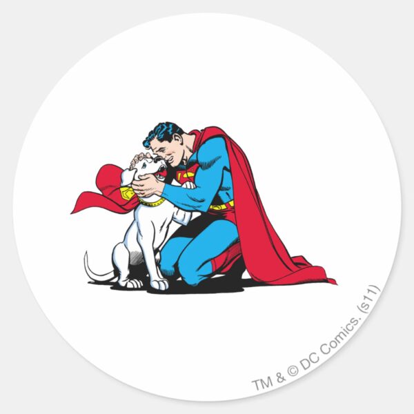 Superman_and_Krypto_Classic_Round_Sticker_1 Superman And Krypto Classic Round Sticker