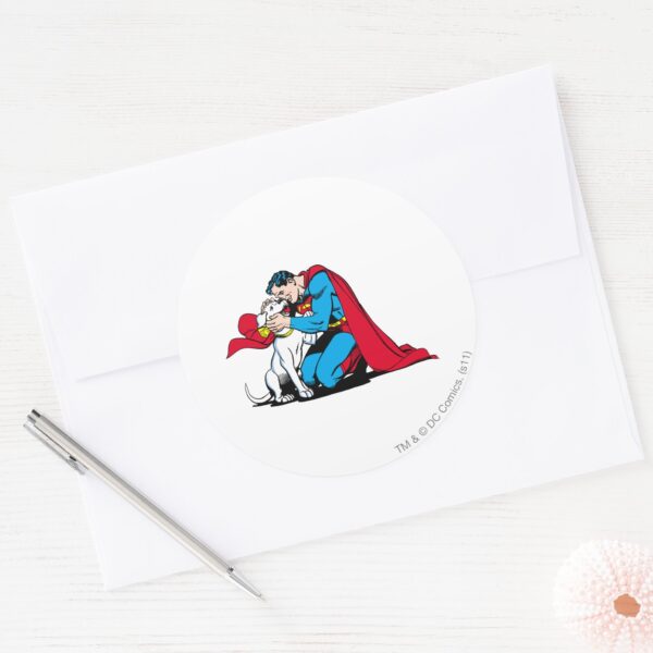 Superman_and_Krypto_Classic_Round_Sticker_3 Superman And Krypto Classic Round Sticker
