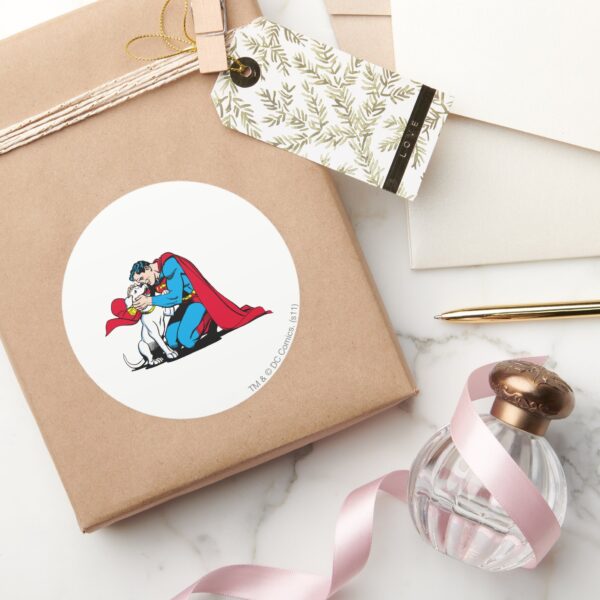 Superman_and_Krypto_Classic_Round_Sticker_5 Superman And Krypto Classic Round Sticker