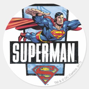 Superman And Logo Bordered Classic Round Sticker