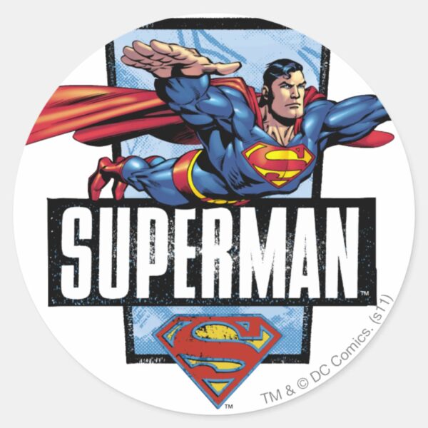 Superman_and_Logo_Bordered_Classic_Round_Sticker_1 Superman And Logo Bordered Classic Round Sticker