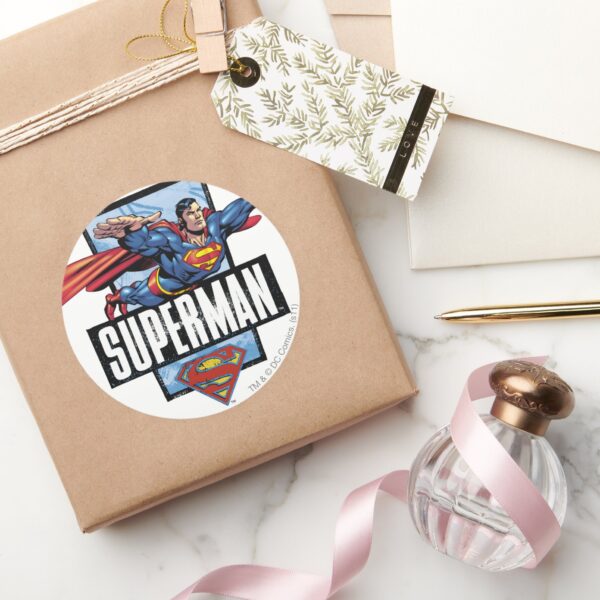 Superman_and_Logo_Bordered_Classic_Round_Sticker_5 Superman And Logo Bordered Classic Round Sticker