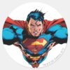 Superman_cape_flies_classic_round_sticker_1 Superman Cape Flies Classic Round Sticker