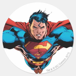 Superman_cape_flies_classic_round_sticker_1 Superman Cape Flies Classic Round Sticker