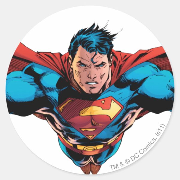 Superman_cape_flies_classic_round_sticker_1 Superman Cape Flies Classic Round Sticker