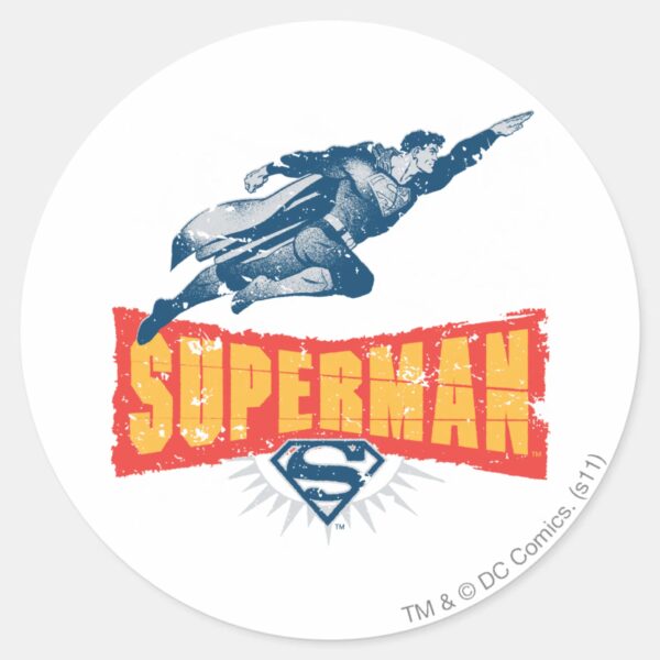 Superman_distressed_classic_round_sticker_1 Superman Distressed Classic Round Sticker