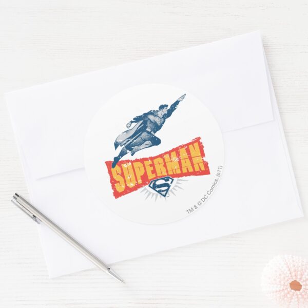 Superman_distressed_classic_round_sticker_3 Superman Distressed Classic Round Sticker