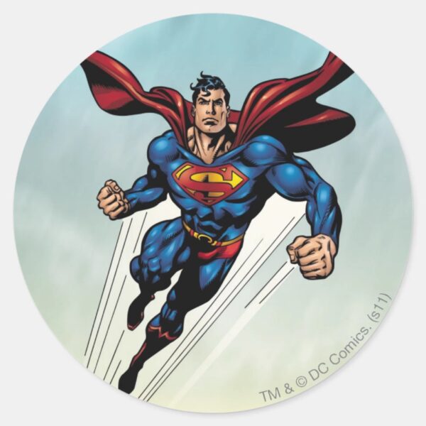 Superman Leaps Upward Classic Round Sticker