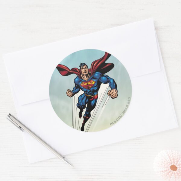 Superman Leaps Upward Classic Round Sticker