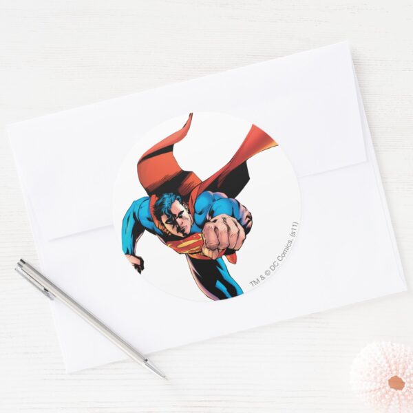 Superman_moving_forward_classic_round_sticker_3 Superman Moving Forward Classic Round Sticker