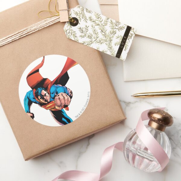 Superman_moving_forward_classic_round_sticker_5 Superman Moving Forward Classic Round Sticker