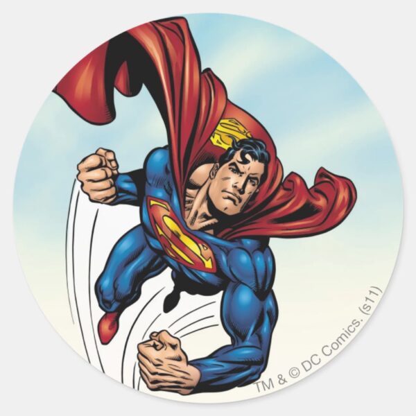 Superman_swift_through_the_air_classic_round_sticker_1 Superman Swift Through The Air Classic Round Sticker