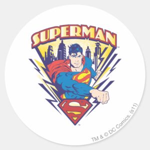Superman With Electricity Classic Round Sticker
