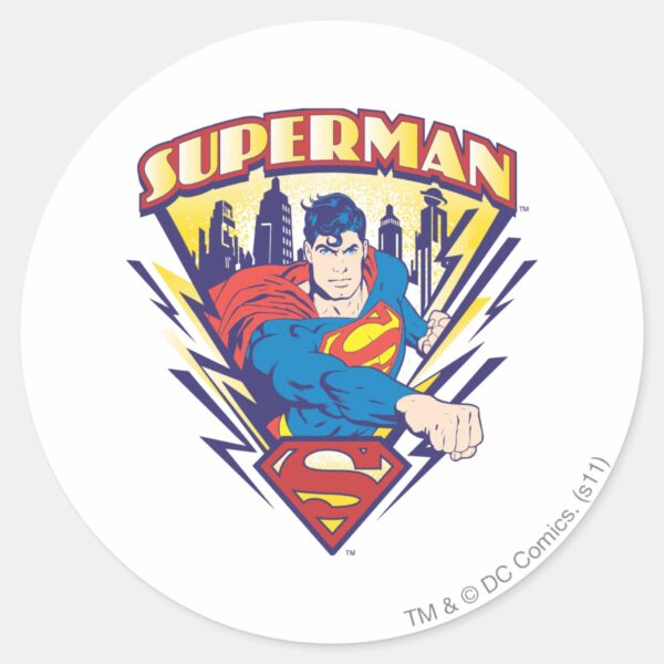 Superman_with_Electricity_Classic_Round_Sticker_1 Superman With Electricity Classic Round Sticker