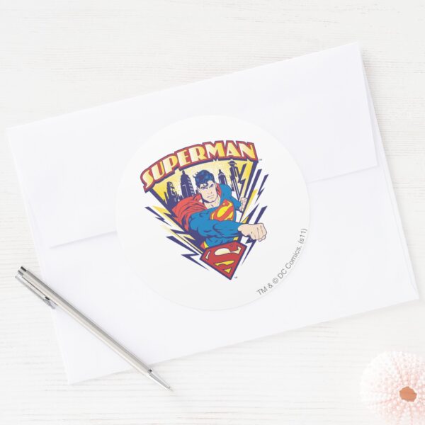 Superman_with_Electricity_Classic_Round_Sticker_3 Superman With Electricity Classic Round Sticker