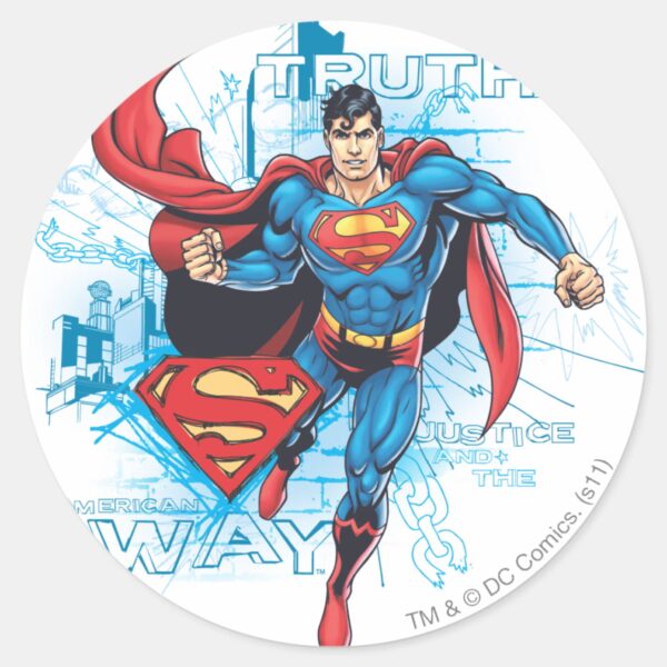 Superman_with_Logo_Classic_Round_Sticker_1 Superman With Logo Classic Round Sticker