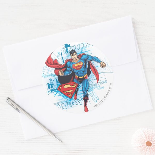 Superman_with_Logo_Classic_Round_Sticker_3 Superman With Logo Classic Round Sticker