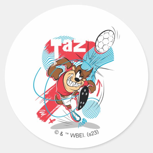 TAZ™_Headbutting_Soccer_Ball_Classic_Round_Sticker_1 TAZ™ Headbutting Soccer Ball Classic Round Sticker