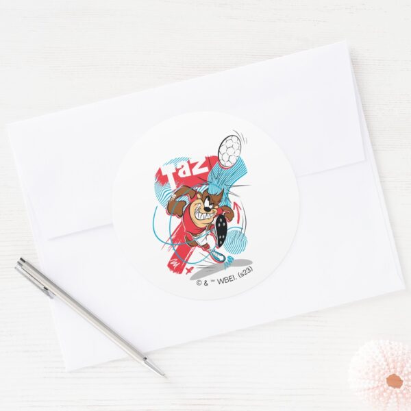 TAZ™_Headbutting_Soccer_Ball_Classic_Round_Sticker_3 TAZ™ Headbutting Soccer Ball Classic Round Sticker