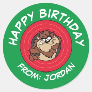 TAZ™ Through LOONEY TUNES™ Circle Happy Birthday Classic Round Sticker
