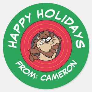 TAZ™ Through LOONEY TUNES™ Circle Happy Holidays Classic Round Sticker