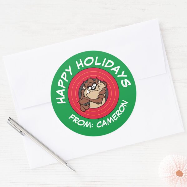 TAZ™_Through_LOONEY_TUNES™_Circle___Happy_Holidays_Classic_Round_Sticker_3 TAZ™ Through LOONEY TUNES™ Circle Happy Holidays Classic Round Sticker