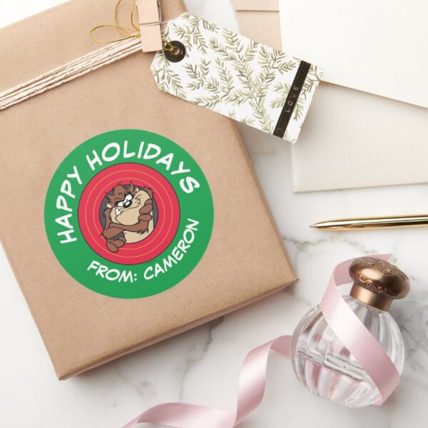 TAZ™_Through_LOONEY_TUNES™_Circle___Happy_Holidays_Classic_Round_Sticker_5 TAZ™ Through LOONEY TUNES™ Circle Happy Holidays Classic Round Sticker