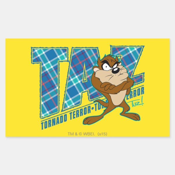 TAZ™_Tornado_Terror_Plaid_Rectangular_Sticker_1 TAZ™ Tornado Terror Plaid Rectangular Sticker