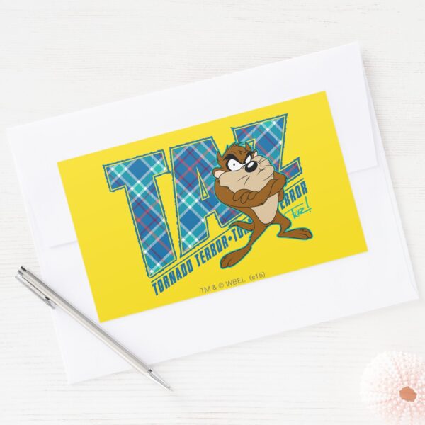 TAZ™_Tornado_Terror_Plaid_Rectangular_Sticker_3 TAZ™ Tornado Terror Plaid Rectangular Sticker
