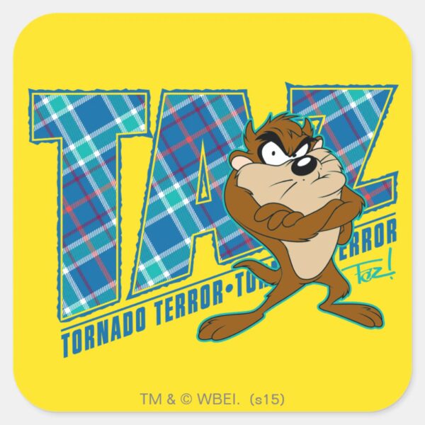 TAZ™_Tornado_Terror_Plaid_Square_Sticker_1 TAZ™ Tornado Terror Plaid Square Sticker
