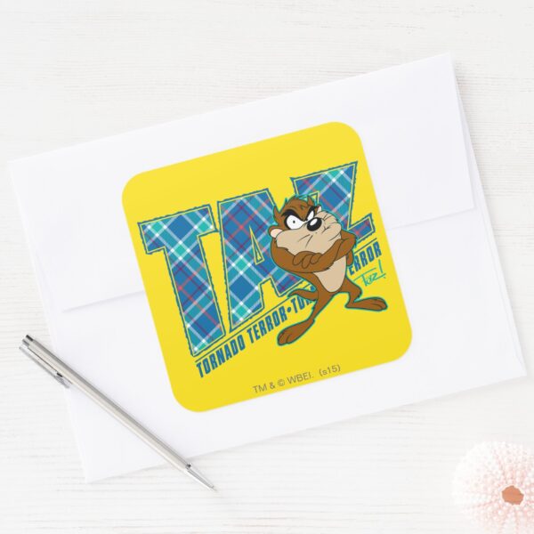 TAZ™_Tornado_Terror_Plaid_Square_Sticker_3 TAZ™ Tornado Terror Plaid Square Sticker